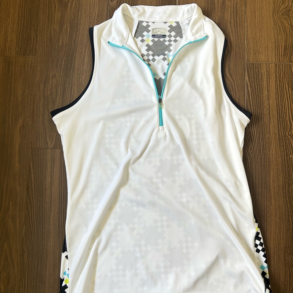Callaway White and Geo Print Opti-Dri Sleeveless Golf Polo